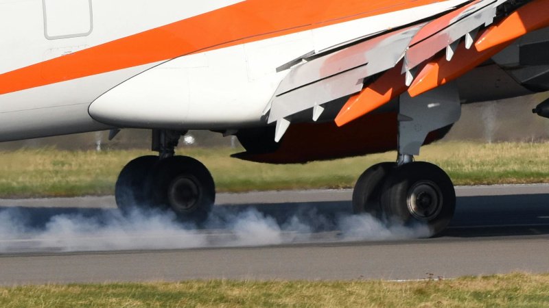 Aircraft Tires Landing at Pavement